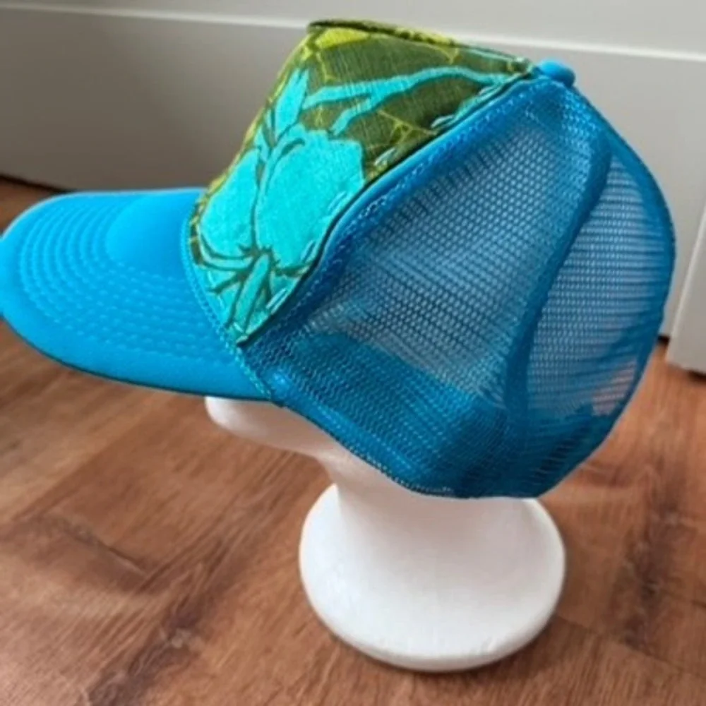 Otto Trucker Hat Womens OS Blue Green Tropical Floral Hawaiian Hibiscus Snapback